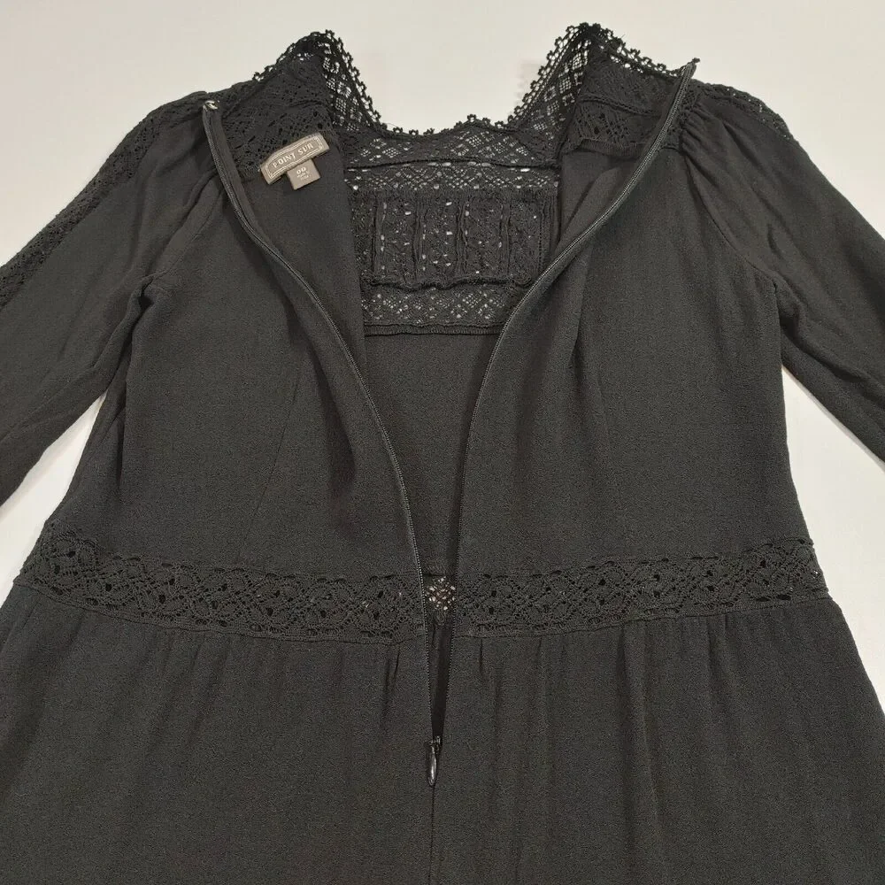 J Crew Point Sur Top Womens 00 Black Peplum Lace Crochet Victorian Wimsigoth‎